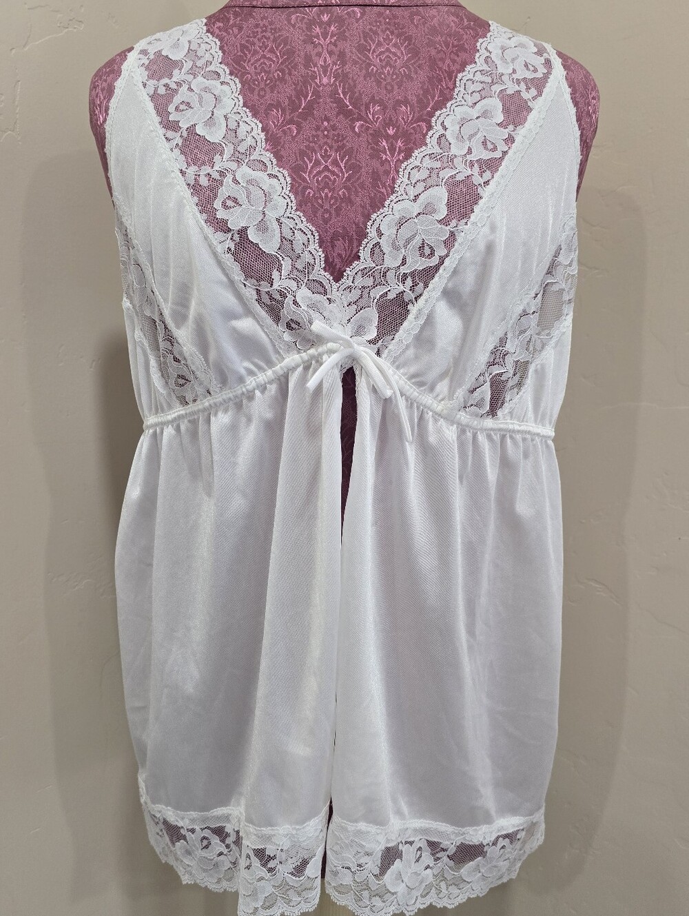 Lovely Vintage White Satin and Lace Vandemere Babydoll Top Lingerie Romantic Lg